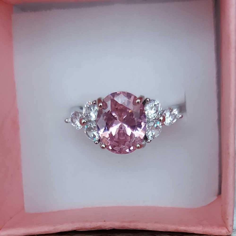 925 Sterling Silver Pink CZ Ring